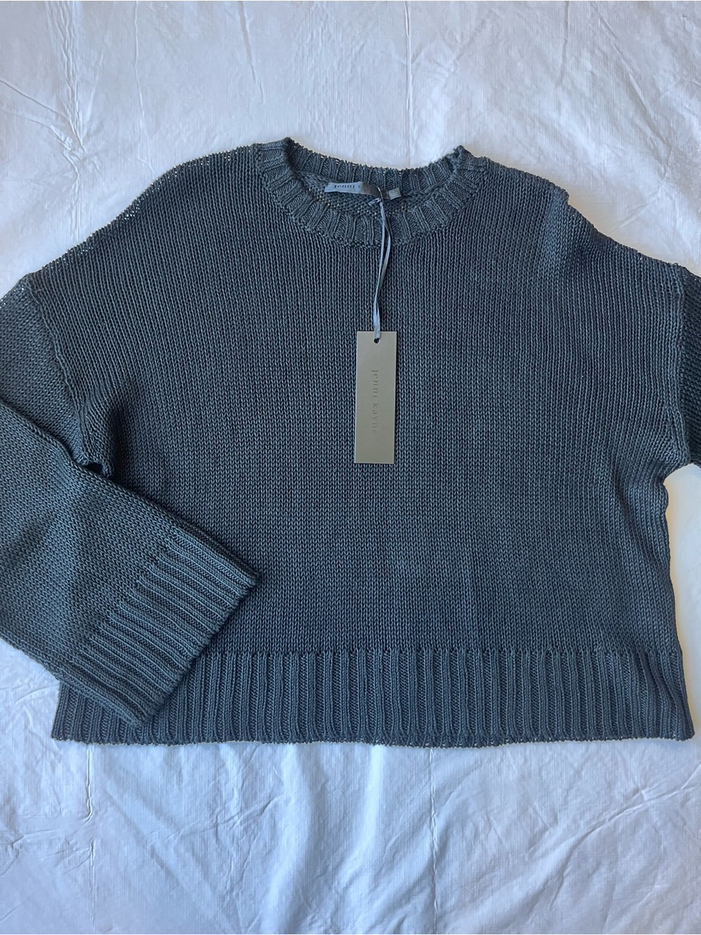 Jenni Kayne Cropped Linen Crewneck Sweater Black NWT